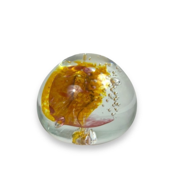 Art Glass Hand Blown Orb Paperweight Orange Red Swirls Bubbles Vintage 2" x 2" - Picture 3 of 9